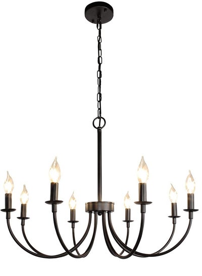 Buy Black Farmhouse Chandeliers, 8 Light Rustic Iron Chandeliers, Classic Candle Ceiling Hanging Pendant Light Fixture for Living Room, Kitchen Island, Foyer, Dining Room Lighting Fixtures in UAE