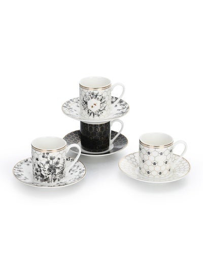 Buy Cucina 8-Piece Espresso Cup and Saucer 110ml - White in UAE