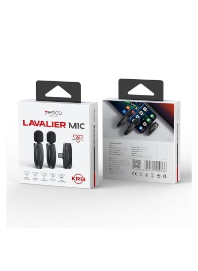 Buy LAVALIER MIC KR13 Noise AI Reduction Best Microphone For Vlogers Black in Saudi Arabia