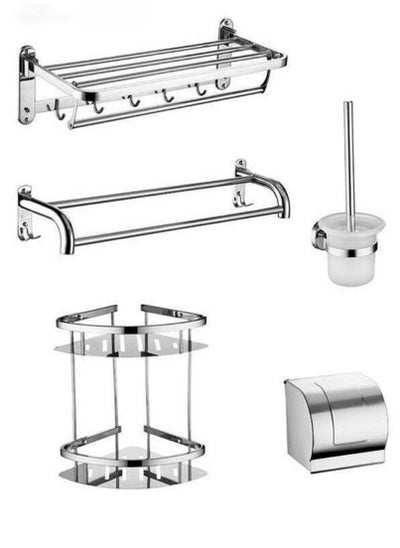 Buy 5 Pieces Bathroom Hardware Set 304 Stainless Include Towel Rack Bathroom Corner Storage Rack, Toilet Brush rack, Towel Rod, Toilet Tissue Box For Home Hotel in Saudi Arabia