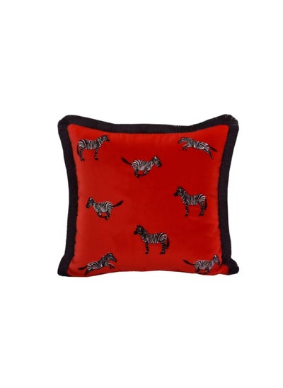 Buy Red Velvet Zebra Embroidered Cushion Cover | Decorative and Elegant Design in UAE