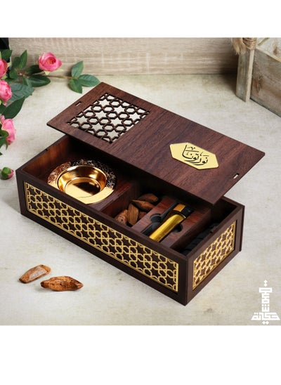 Buy A Distinctive Wooden Incense Burner that Comes with Charcoal, a Lighter, and Marouki Incense with an Arabic Phrase in Saudi Arabia