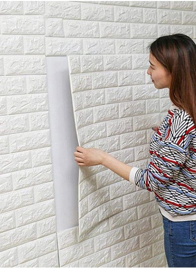 Buy 5Pcs Wall Sticker 3D Bricks Pattern Solid Self-Adhesive Supple Wall Decor -- White in Egypt