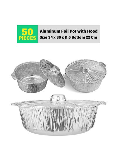 Buy 50-Pcs Disposable Aluminum Foil Pot with Hood 34cm in UAE