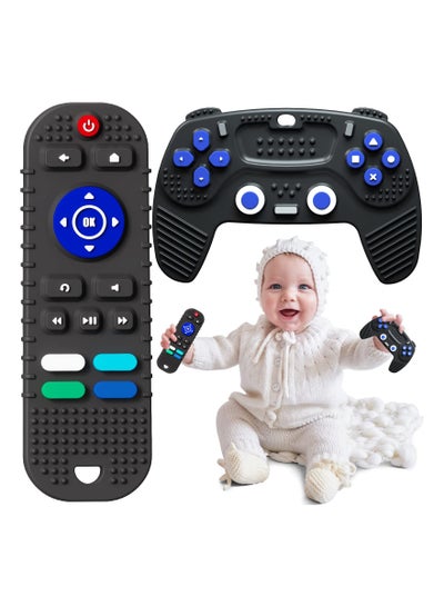 اشتري 2 Pack Silicone Baby Teething Chew Toys Remote Control and Game Controller for Babies from 3 Months Boys Girls Relief Stress Discomfort Pink baby shower gift في السعودية