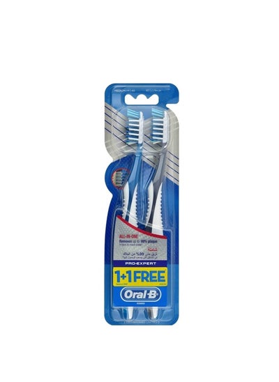 اشتري All in One Pro Expert Toothbrush, Medium Bristles, 2 in 1, Blue and Grey في مصر