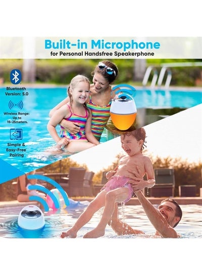 Buy Floating Pool Speaker with Lights, IP68 Waterproof Portable Bluetooth Speakers, Stereo Surround Sound Outdoor Wireless Speaker for Pool Beach Shower Hot Tub Travel, 50 ft Range, USB Rechargeable in UAE