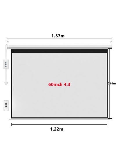 Buy 60 Inch 4:3 Wall Mount Electric Projector Screen Motorized Projection Curtain with Remote Control For Business/School/Office/Meeting in UAE