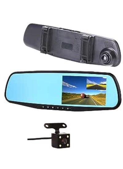 Buy DVR Camera Rear View Mirror Video Recroder 4.3 inch Car Camera Dual lens Cam night Vision Front and Rear Back Up Reversing Security in UAE