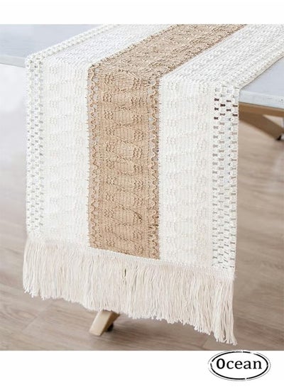 Buy Natural Burlap Table Runner, Modern Farmhouse Decor Rustic Woven Cotton Crochet Lace，for Bohemian Wedding Bridal Home Farmhouse Dining Table Decor 12 x 72 Inch in Saudi Arabia