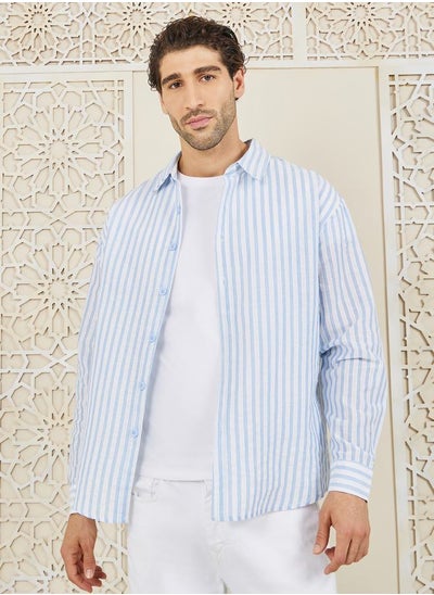 Buy Cotton Striped Button Down Collar Shirt in Saudi Arabia