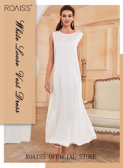 Buy Ladies Dress Versatile Loose Style Silk Sleeveless Dress A-Line in UAE