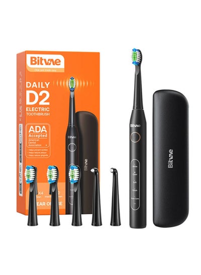 Buy Bitvae Electric Toothbrush for Adults - Ultrasonic Electric Toothbrushes with 6 Brush Heads, ADA Accepted Power Rechargeable Toothbrush with 5 Modes, Smart Timer, Black D2 in Saudi Arabia