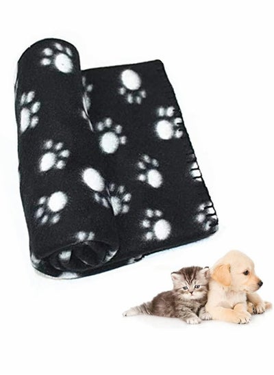 اشتري Paw Print Pet Blanket, Soft Fleece Dog Cat Cushion, Puppy Kitten Sleep Pad, Washable Warm Soft Fluffy Fleece Blankets, 60x70cm, Black في الامارات