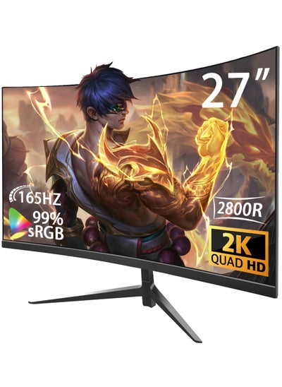 Buy 27 inch Curved Gaming Monitor,165Hz PC Monitor Full HD 1440P, Frameless 2800R Computer Display with FreeSync & Eye-Care Technology, Wall Mountable, DP, HDMI Port (Black) in Saudi Arabia