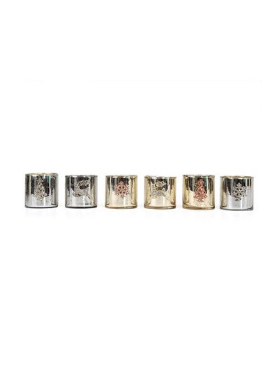 اشتري Avi Handcrafted Glass Votive, Smoke Silver & Gold – Set of 6 في الامارات