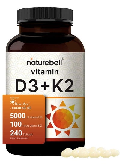 Buy Vitamin D3 K2 (Mk7) With Virgin Coconut Oil 240 Softgels Vitamin D3 5000 Iu & K2 Mk7 100Mcg 2 In 1 Support Duoack ; 8 Months Supply ; Third Party Tested Non Gmo & No Gluten in UAE