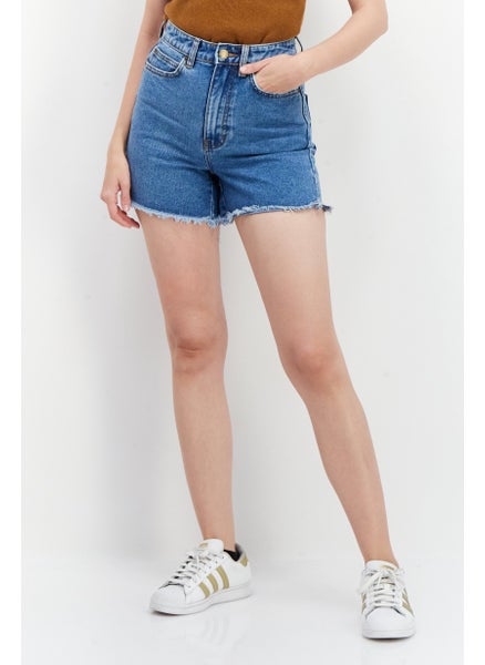 اشتري Women Regular Fit Plain Denim Shorts, Blue في الامارات