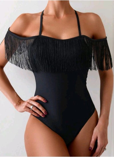 Buy SHEIN Swim Patchwork Tassel Open Back Strapless 1pc Swimsuit in Egypt