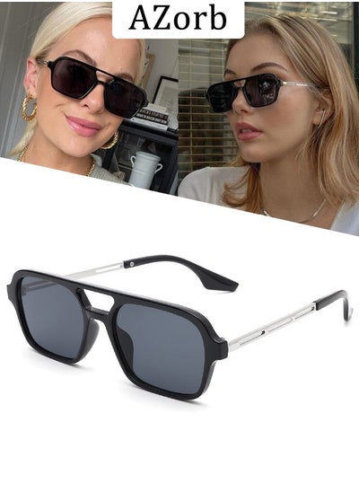 Buy Aviator Sunglasses Men Women - Retro 70s Square Sun Glassess Tinted Polarized Metal Men's Sunglasses for Eye UV400 Protection Shades Black in Saudi Arabia