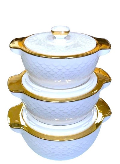 اشتري Set of 3 Inner Stainless Steel Hotpot (1000 ml, 1500 ml, 2000 ml) Light White/Gold في السعودية