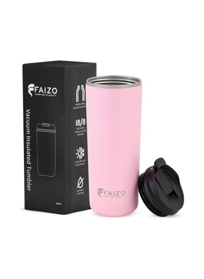 Buy Coffee Mug Tumbler 500ml  With Lid-Stainless Steel Insulated Double Wall Vacuum Thermal Coffee Cup-Hot and Cold Beverages-Powder Coated-Travel Mug-Simple Modern Tumbler-Ideal Gifts (Pink) in UAE