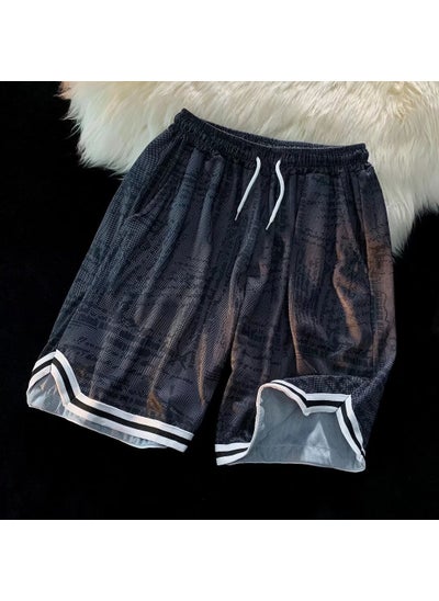 Buy Summer Tie-dye Ice Silk Mens Shorts Casual Loose Trendy Black in Saudi Arabia