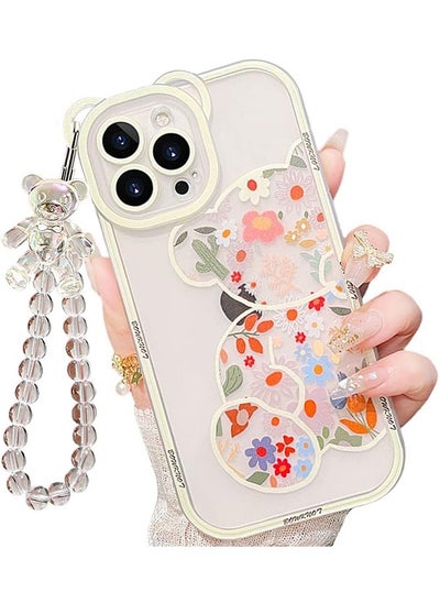 Buy Compatible with iPhone 14 Pro Case, Cute Flowers Bear Camera Protector Clear Case Cover with Lovely Strap Bracelet Chain Girls Women Case for iPhone 14 Pro in Saudi Arabia