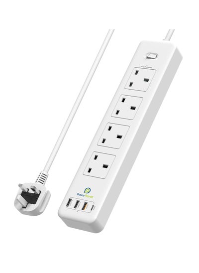 Buy Universal Extension Cord with 4 Power Socket and 3 USB Slots 3 meter, 4 Way Power Strip with USB type C PD Charging slot, Extension Lead - White 3 meter in Saudi Arabia