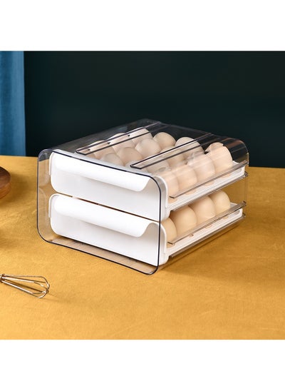 Buy 2 Layers Egg Holder Box for Refrigerator Drawer Organizer with Handle Stackable Storage Container Bin in UAE