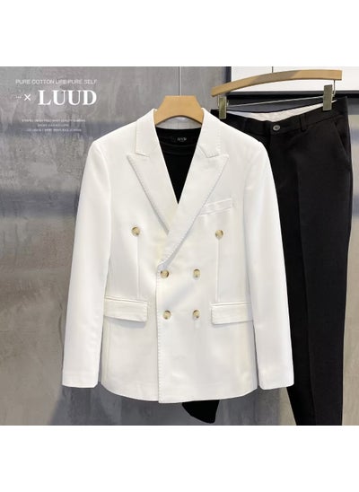 اشتري 2022 Spring and Autumn Suit Jacket Mens Fashionable Brand Loose Formal Suit Korean Fashionable Ruffian Handsome Business Uniform TopWhite White في الامارات