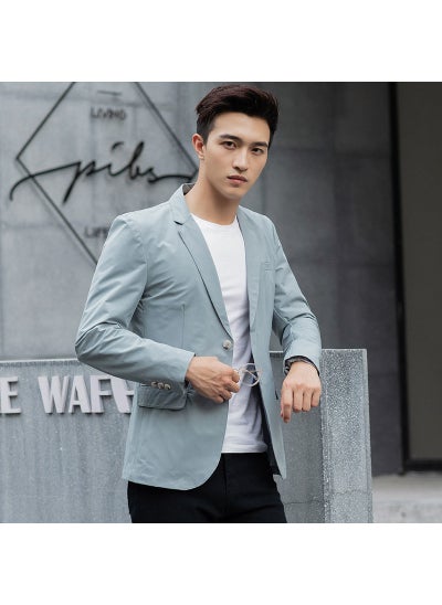 اشتري 2024 Spring and Autumn Middle Teenager Mens New Loose Suit Jacket Trendy Business Casual Mens Single Western JacketCyan Cyan في الامارات