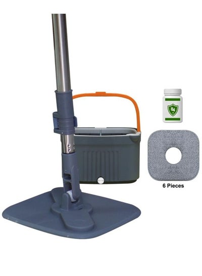 Buy Spin Mop Bucket Set with 6 Reusable Mop Pads Separates Dirty and Clean Water Square Microfiber Mop for Floor Cleaning Mop Set Pads for All Types Floors in UAE