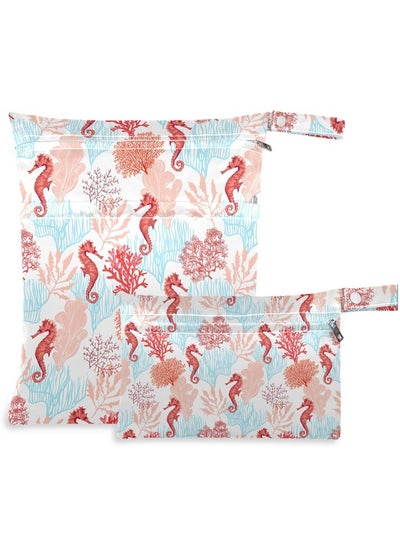 Buy Tropical Coral Sea Horse Abstract 2Pcs Wet Bag With Zippered Pockets Washable Reusable Roomy For Travelbeachpooldaycarestrollerdiapersdirty Gym Clothes Wet Swimsuits Toiletries in UAE