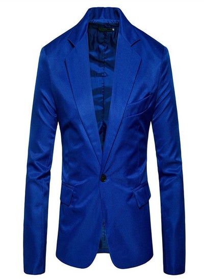 Buy Men's Korean Slim Solid Suit Blue in Saudi Arabia