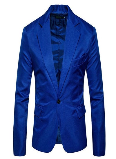 اشتري Men's Korean Slim Solid Suit Blue في الامارات