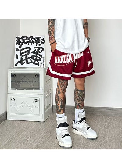 اشتري Summer Fashion Letter Print Mens Mesh Basketball ShortsRed Red في السعودية