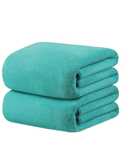 Buy 2-Piece Microfiber Bath Sheet Turquoise Green 80x160cm Soft and Durable Microfiber Beach Towel Super Absorbent and Fast Drying Microfiber Bath Towel Large for Sports, Travel, Beach, Fitness and Yoga in UAE