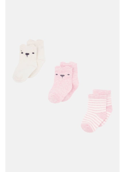 اشتري Toddlers Girl 3 Pairs Printed Socks, Pink/White في الامارات