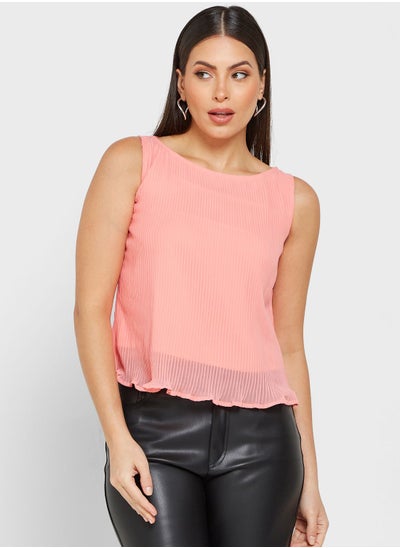 Buy Boat Neck Lettuce Hem Top in UAE