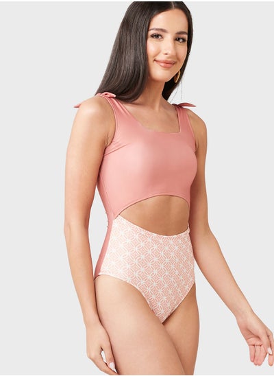 Buy Colorblock Swimsuit With Cutout Detail in UAE