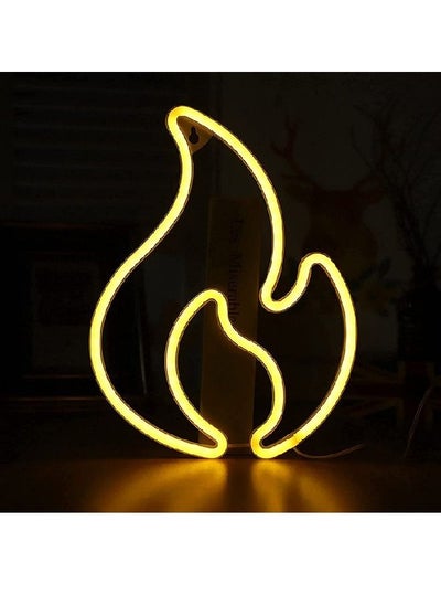 Buy Flame Neon Sign, LED Hanging Light, USB/Battery Powered, for Bedroom Wall Decoration, Kids Room, Restaurant, Party, Bar, Birthday Gift (Yellow) in UAE