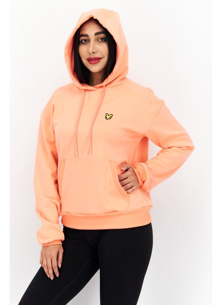 Buy Women Long Sleeve Brand Logo Hoodie, Coral in Saudi Arabia