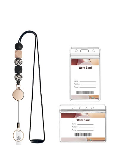 اشتري Retractable Lanyard with Badge Holders, Cute Teacher Lanyard for ID Badges and Keys, Silicone Beaded Retractable Cruise Lanyard for Women, Nurses, Office, School with 2 Waterproof Card Holders في الامارات