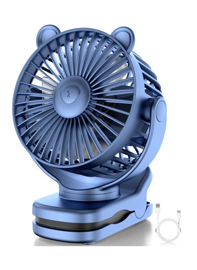 اشتري Portable Clip on Fan, Small Desk Fan Battery Operated, 360° Rotation, Bear Design, 3 Speed, Mini Table Fan USB Rechargeable, For Home Office Outdoor Travel (Blue) في السعودية