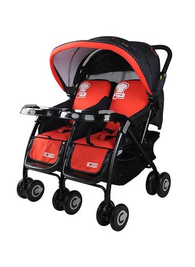 Buy Twins Baby Stroller City Tour 2 Double Travel Pushchair | Lightweight, Foldable & Portable Double Buggy | Red in UAE