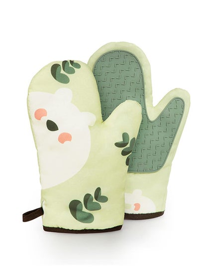 Buy Oven Gloves, Heat Resistant Oven Gloves with Silicone Non-Slip for Kitchens, Grilling, Cooking, Baking, Microwaving, and Pizza, Reusable for Cooking Baking Barbecue Microwave - 1 Pair (Green) in Saudi Arabia