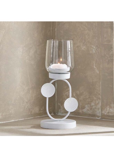 Buy Alena Leaf Metal and Glass Hurricane Candle Holder 13 x 20 x 13 cm in UAE