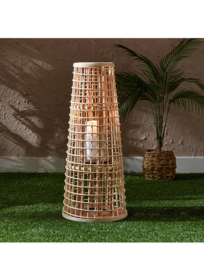 Buy Deckar Bamboo Rattan and Wood Lantern with Glass Votive 27 x 62 x 27 cm in UAE