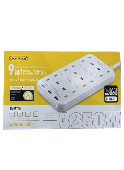 Buy Smart Timer Power Strip 9in1 with 1 20W USB-C PD and 6 AC Outlets and 2 USB Ports 3M in Saudi Arabia